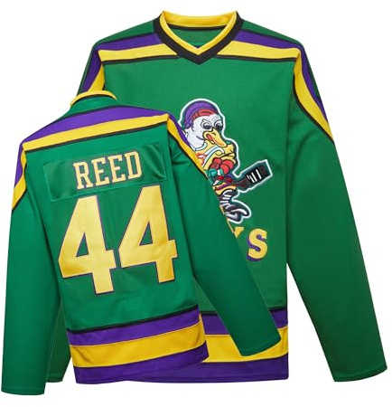 Mighty Ducks Jersey Movie Ice Hockey Jersey Green S-L Adam Banks #44 with Youth Size, 90S Hip-Hop Party Outfits for Kids (Large)