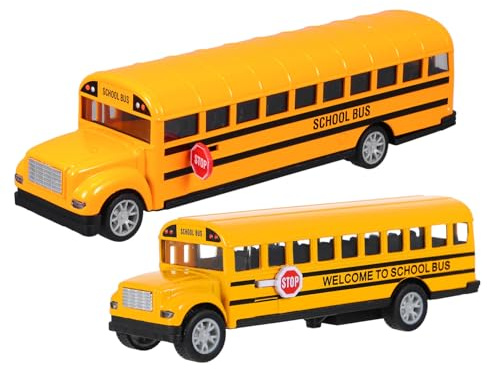 Hemobllo Modèle d'autobus Scolaire Jouet pour Garçon Et Filles, Petit Autobus Scolaire en Alliage, 2 Pièces, Bus à Tirer, Jouet Éducatif pour Tout-Petits, pour Jeux D'intérieur Et Présent