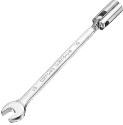 sourcing map 10mm Swivel Head Socket Combination Spanner Wrench CR-V Steel Rotary Torx Socket Head Open End Wrenches Spanner Mirror Polishing for Auto Car Repairing