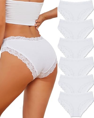 ALL OF SHE 6 Pezzi di Biancheria Intima da Donna in Cotone Brasiliano, Slip in Pizzo Morbido Hipster Sexy Panties Mutande da Donna morbide, Taglie Confezione,M