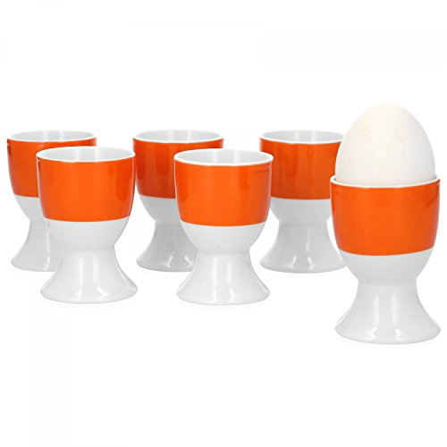Van Well Vario äggkopp-set 6 delar I äggservice för 6 personer I ägghållare 4,6 cm bred och 7 cm hög I porslinsset vit med kant i orange I äggställ diskmaskinssäker
