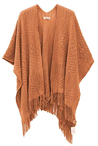 soul young Chale Femmes Tricot Gilet Poncho, Cape Grande Soiree Taille Cardigan Kimono Wrap Pashmina(Taille unique,Orange)