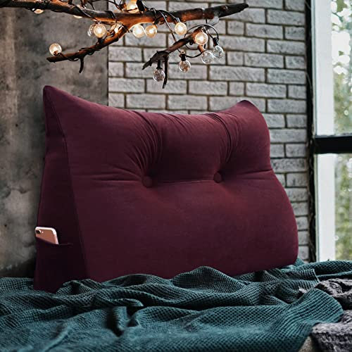 VERCART Rückenkissen Keilkissen Kopfende Großes Bettkissen Bequemes Lesekissen und Rückenteil im Bett 2 in 1 Rückenlehne und Kopfkissen Langes XXL Kissen Sofa Couch Samt 60cm Rotwein