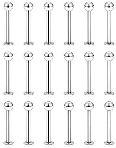 Yaalozei 16G 14mm Cheek Dimple Tongue Rings Stainless Surgical Steel Flat Back Tongue Extra Long Lip Labret Ashley Rings Studs Tragus Helix Cartilage Earring Barbell Piercing Jewelry Women Men Silver