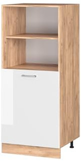 Vicco Herdumbauschrank R-Line, Herdschrank, Weiß Hochglanz/Goldkraft Eiche, 60 cm