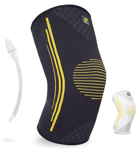 Bracoo KE92 Ginocchiera per uomo e donna con effetto compressione e stabilizzatori laterali, ideale per corsa, pallacanestro, fitness, sport e uso quotidiano (1, Nero, L)
