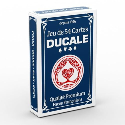 Ducale Origine - Jeu de 54 Cartes - Jeu de Poker, Président, Palmito, 8 Américain - Coloris aléatoire (Bleu ou Rouge)