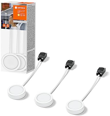 LEDVANCE kompakte Spotleuchten als Schrankunterbaubeleuchtung, weiß, 3-teilig mit je 65mm Durchmesser, modernes und schlankes Design, 3x3W, 3000K (warmweiß)