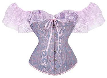 Acrawnni Dam Off Shoulder snörning benad överbyst korsett bustier vintage blommigt tryck spets bandage formare underkläder topp formkläder, A-lila, XXL