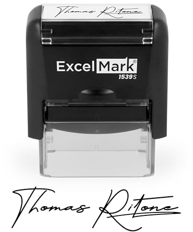 ExcelMark Custom Signature Stamp, Self-Inking Personalized Name Stamp – Upload Your Own Signature Image or Choose Script Font – Refillable Ink for Documents, Checks & Business Use - Small