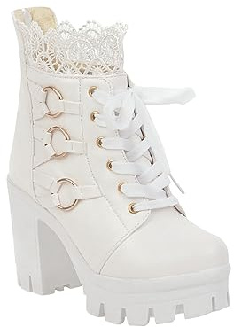Yolimok Botines Mujer Tacon Invierno Planos Tacon Ancho Piel Botas de Mujer Botines Cortos Botín Elegantes Zapatos Plataforma Zapatos de Tacón Alto Botas Mujer Invierno Boot Zapatos fiesta Zapatos