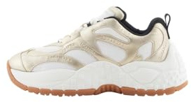 Armani Exchange Vedder, Chunky Sole, Laminated Details, Overall Logo - Scarpe da Ginnastica, Pale Gold + off White,