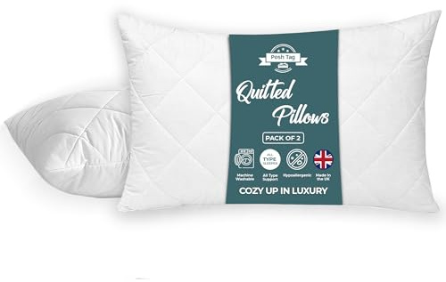 Posh Tag Quilted Pillows 2 Pack Hollow Fiber Filled Comfortable & Breathable Non-Allergenic Pillow''s Hotel Quality, Hypoallergenic, Back and Down Support Alternative Pillows Bed Pillow 48 x 74