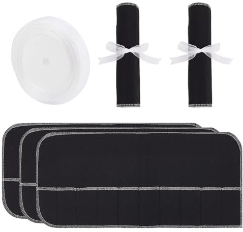 PLIGREAT 6 Stück Silber Aufbewahrungstaschen, Anti Anlaufsilber Schutz Taschen Schwarz Halter für Besteck Besteck Lagerung Organizer Silber Aufbewahrungstuch Gedeck Rolle mit Band für Küchenutensilien