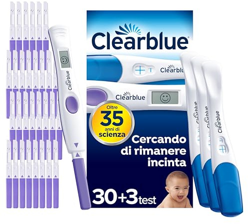 Test di Ovulazione Clearblue Digitale Avanzato. Aumenta le tue possibilità di rimanere incinta, 1 Portastick Digitale e 30 Sticks + Clearblue Test di Gravidanza Rilevazione Rapida, 3 Test