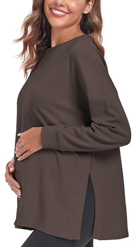 Love2Mi T-shirt de grossesse à manches longues pour femme Haut de maternité Tops de maternité Mode de maternité, gris, S