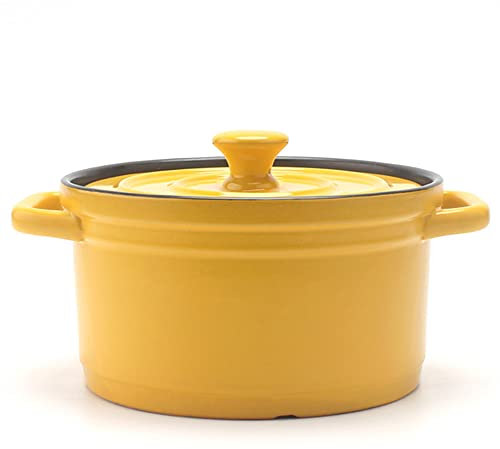 QTANZIQI Enameled Cast Iron Covered Dutch Oven, Enameled Cast Iron Casserole Dish with Lid, Sturdy Cookware Cast Iron Pot with Lid, Non-Stick Ovenproof Enamelled Casserole Pot Yellow 5L
