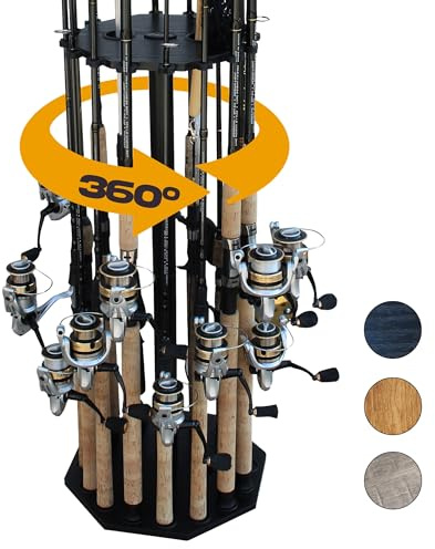 Rush Creek Creations 16-spö spinnställ – premium fiskespöhållare för garage, källare eller skjul – topptallriksinlägg för fiskenät, tackel och tillbehör – förvaring av fiskeutrustning