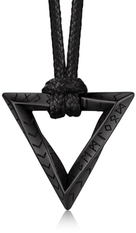 Bandmax Collana Uomo Runa Vichinga in Acciaio Inossidabile/Nero, Ciondolo runico Mobius Triangolare con Catena in Pelle Intrecciata Nera Amuleto Gioielli Vichinghi per Donna e Uomo