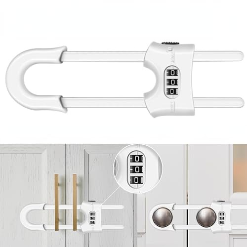 Cerraduras de armario reutilizables, cerradura deslizante de seguridad para niños, cerradura de combinación de contraseña ajustable en forma de U de 3 dígitos para armarios de cocina y armarios, se