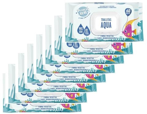 Pure Aqua Babytücher – 8 Packungen mit 60 Stück (480 Tücher), 99 % Wasser, alkohol- und parfümfrei, dermatologisch getestete Formel