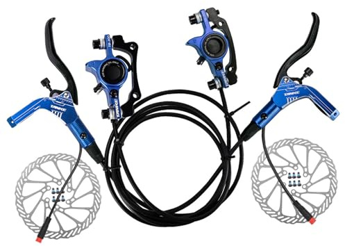 Bike Disc Brake Sets, E Bike Hydraulic Brake Kit with 160mm Rotors, Left Front 89cm & Right Rear 147cm Oil Pressure Calipers Levers for Electric Bike Scooter (Blue)