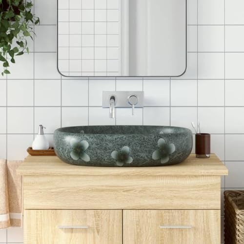 Vasque à Poser with Céramique, Design Ovale, Durabilité et Élégance, Vasque à Poser Salle de Bain, Lavabo Salle de Bain, Meuble Vasque Salle de Bain, Bleu, 59 x 40 x 14 cm