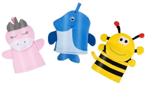FONDOTIN 3 pièces Lot de de Exfoliants Animaux pour Garçon Fille de Bain Doux et Moussants Lavables et Réutilisables pour Nettoyage Corporel