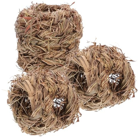 Toyvian Lot de 3 Nids en Herbe pour Lapin, Cabanes de Cachette, Jouet Amusant en Paille, Accessoire pour Petits Animaux, pour Lapins et Hamsters