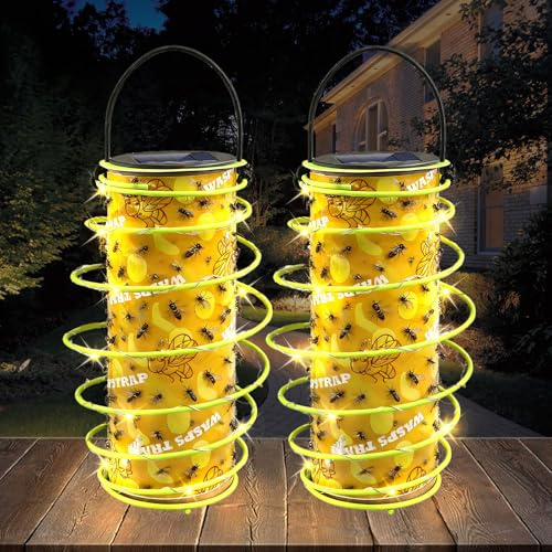 hoppfull 2-pack insektsfällor utomhus – hängande klibbig geting och flugfångare, dekorativ skadedjursbekämpning för uteplats, trädgård och trädgård (soldriven)
