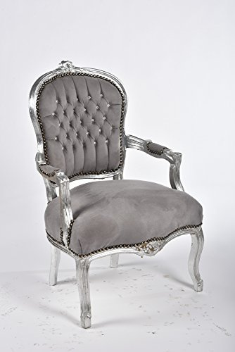 Way Home Store Poltrona BAROCCO Luis Silver e Grigio 63 x 65 x 94 cm CON GEMME