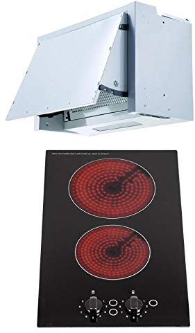 SIA 30cm Black Domino 2 Zone Electric Ceramic Hob And 60cm Integrated Extractor