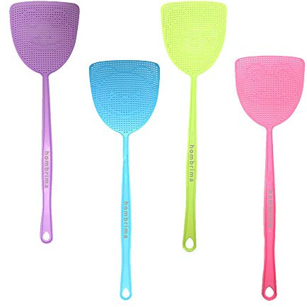 hombrima Fly Swatter, 4 Pack Strong Flexible Manual Swat Set Pest Control Flyswatter, 4 Colors Assorted (Multi-4Pack)