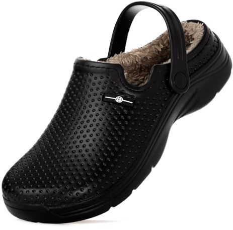 Zapatillas de Estar en casa Hombre Zuecos Mujer Invierno Zapatos de jardín Impermeable Pantuflas Forro Pelusa Caliente Zapatilla de Interior Negro-A 39EU