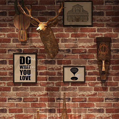 Okydoky Rustic Red Brick Peel and Stick Self-Adhesive Vinyl Waterproof Vintage Wallpaper - Self-Sticking Contact Paper for House Decoration - No.57104-3