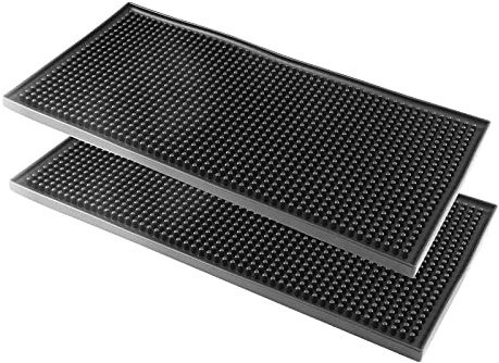 Bonsicoky Juego de 2 alfombrillas de silicona para bar, 15.2 x 30.5 cm, antideslizantes, impermeables, para secar tazas de cóctel, camarero, para encimera de bar, color negro