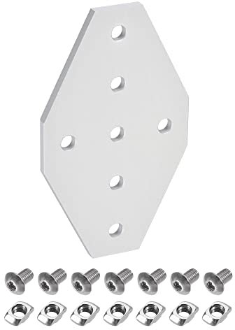 sourcing map Coin Support Plaque Croix 60x100mm 7 trous Joint Trousses 2020 Aluminium Profil avec T Écrous et Hexagonal Douille Vis Blanc pour Cadre Structure