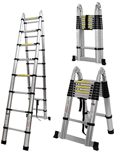 A-Frame - Prolunga telescopica 5 m, scala a gradini portatile, pieghevole, con un pulsante dritto, con piedini antiscivolo, scala multiuso per uso domestico, capacità massima 330 lbs