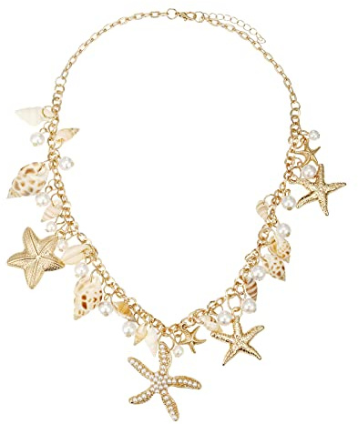 RUOFFETA Shell Starfish Necklace Bracelet Conch Statement Chunky Necklace Mermaid Costume Jewelry Beach Jewelry for Women(Necklace)