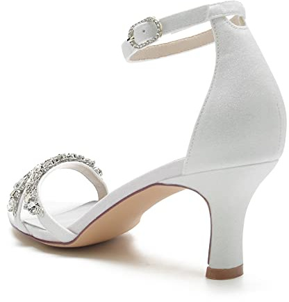 Sandali con Cinturino alla Caviglia Scarpe da Sposa da Donna Sandali con décolleté Sandali da Discoteca per Feste Scarpe da Sposa con Punta a Punta di Diamanti,Bianca,38 EU
