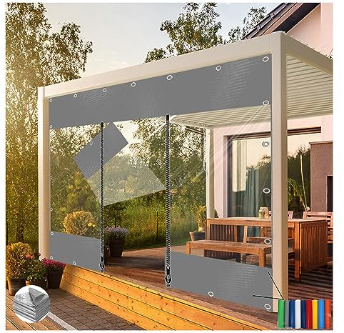 Bâche en PVC avec Fermeture À Glissière,Bâche transparente avec fermeture éclair,Pvc Panneaux Latéraux De Bâche Étanche Claire, pour Facade Avant, Pergola, lourd ( Size : H2.6xW2.5m/H8.5xW8.2ft )