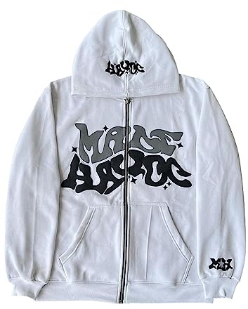 tinetill Femme Homme Sweat à Capuche Zippé Y2K Veste Gothique Harajuku à Capuche Oversized Sweatshirt Imprimé Vintage Hoodie avec Cordon de Serrage et Poche Pull 90 E-Girl Tops