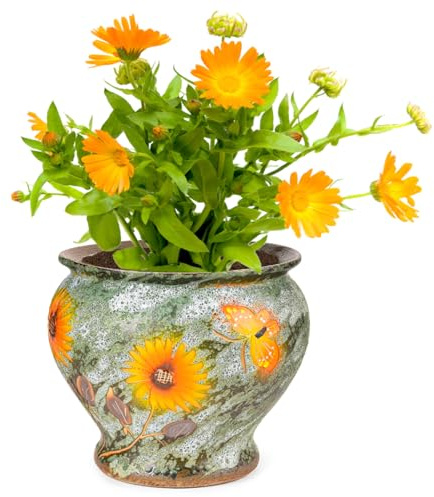 Sungmor Ceramic Hand Painted Succulent Flower Pots, 9 Inch Large Pottery Pots for Indoor Outdoor Plants, Decorative Ceramic Vase for Flower Arrangement Home Decor, Vintage Centerpieces Flowerpot