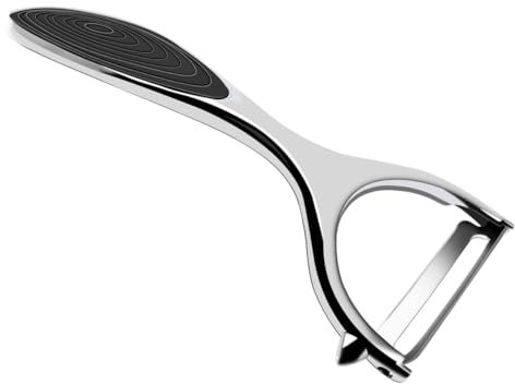 FUNOMOCYA 1pezzi Pelapatate Multifunzionale in Lega di Zinco Argento Utensile da Cucina Compatto per Sbucciare Frutta e Verdure con Impugnatura Ergonomica per Zucchine e Altri Ingredienti
