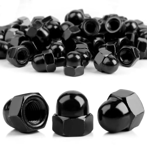 SWTYExt 50 Piezas Tuercas Bellota M4 Tuercas Ciegas Hexagonales DIN 1587 Tapas de Tuerca de Cúpula Negro Aleación Tuerca Sombrerete Alta para Tornillos de Bicicleta Varillas Roscadas