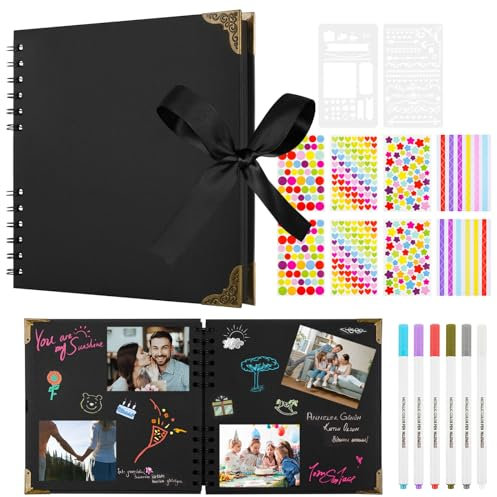 Aolso Fotoalbum Zum Selbstgestalten, 30 schwarze Seiten DIY-Erinnerungsalbum, 20,5 x 20,5 cm DIY Fotoalbum für Baby, Scrapbook Fotoalben, Retro Fotoalbum für Geburtstag, Abschlus (Schwarz)