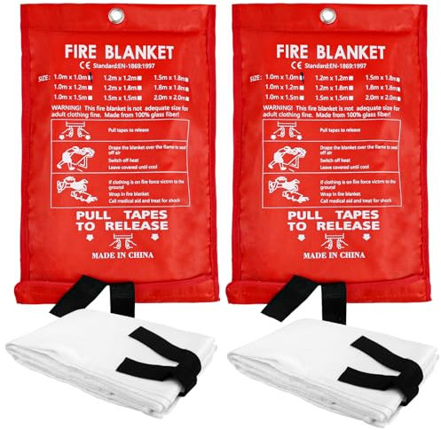 JOLIGAEA 2PCS Löschdecke, 1m x 1m Feuerlöschdecke, Glasfaser Brandschutzdecke Sicherheit, Löschdecke Küche Feuerlöscher, Löschdecke Glasfaser für Küche, Haushalt, Wohnwagen, Zuhause, Kamin