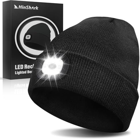 Hinshark Geschenke für Männer/Frauen, Mütze mit LED Licht, LED Mütze Herren Damen Winter, Beanie Herren Damen, Vatertagsgeschenk für Papa, Männergeschenke, Geburtstagsgeschenk für Männer