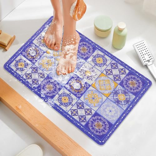 Duschmatte rutschfest 40x60cm, Weich Sicherheits Badematte mit Ablauflöchern, PVC-Luffa Massage Komfort Duschmatten für Antirutschmatte Nassbereiche, Schnell trocknend (Blau)
