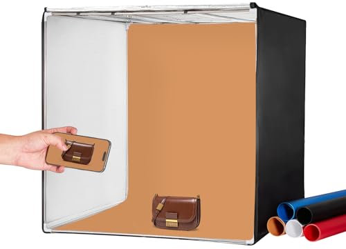 VEVOR Caja de Luz para Estudio Fotográfico 100x100 cm 5600K Caja de Fotos para Fotografía 210 Luces Led 5 Fondos Adaptador de Corriente Piezas de Esquina de Tela Suave CRI ≥95 para Fotografía